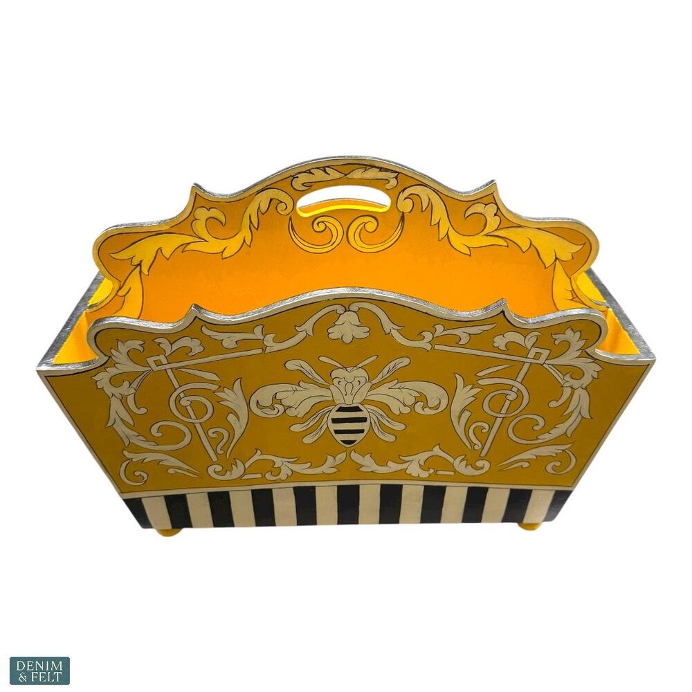 MacKenzie-Childs Spelling Bee Magazine Rack Yellow Hand-Painted Home Accent - Picture 9 of 16